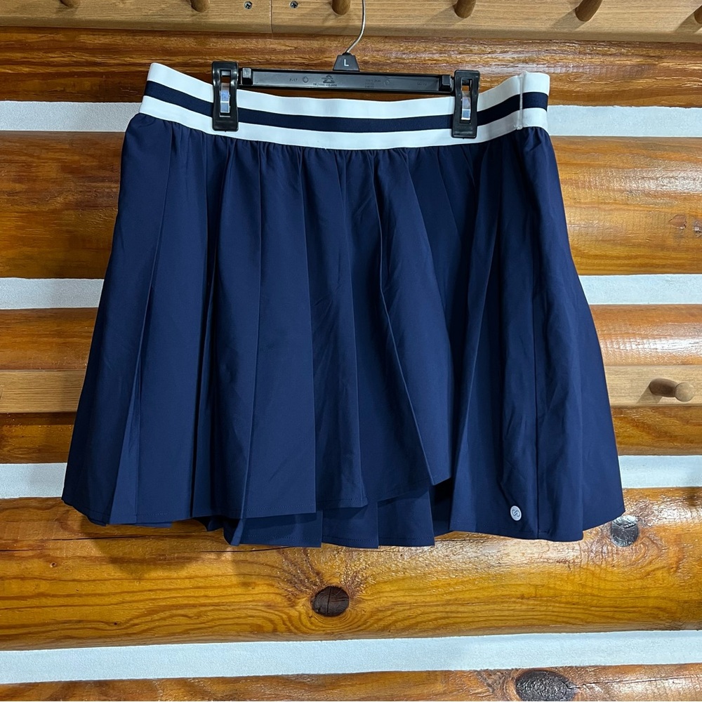 Calia Navy Blue Pleated Tennis Skort with Striped Waistband‎ large
